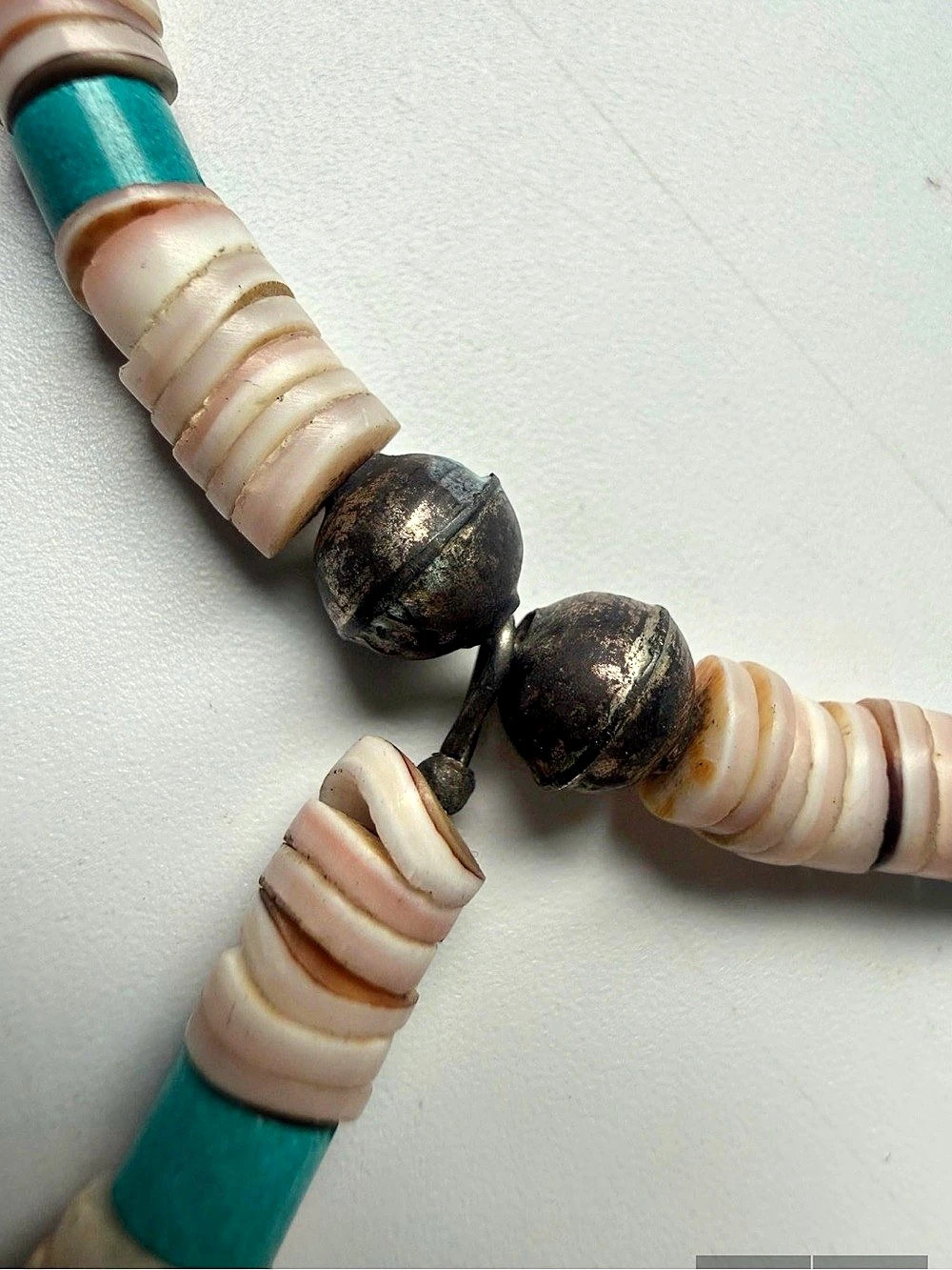 16” Vintage Black Jet Bird Fetish Necklace Shell Heishi Sterling Silver - Picture 6 of 8